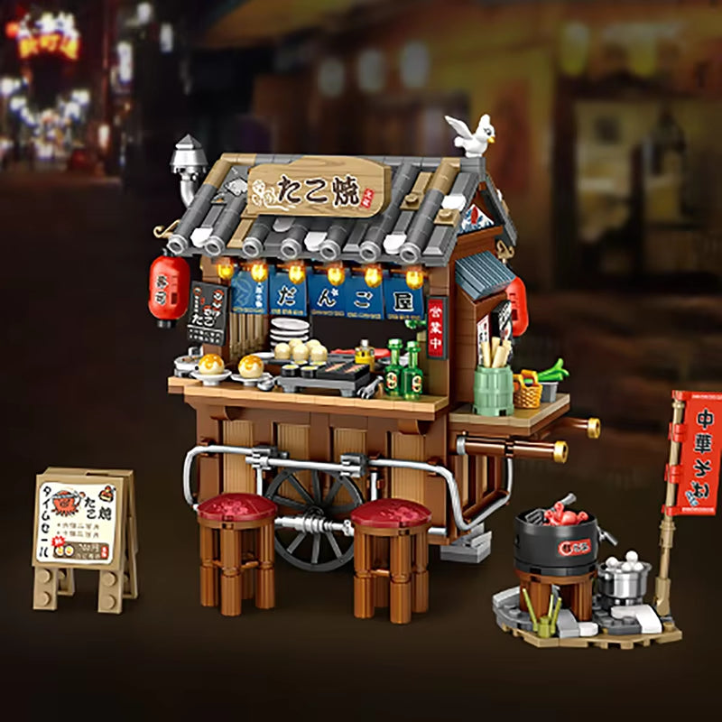 Street View Series Building Blocks Izakaya Shaved Ice Shop Takoyaki Shop Coffee Shop Panda Tea House Model Children'S Gift