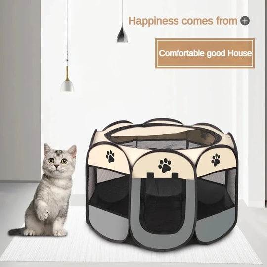 Foldable Pet Tent Durable Grip Cat House Oxford Cloth Octagonal Pet Fence Portable Outdoor Small Dog Cages Cat Fences for Winter