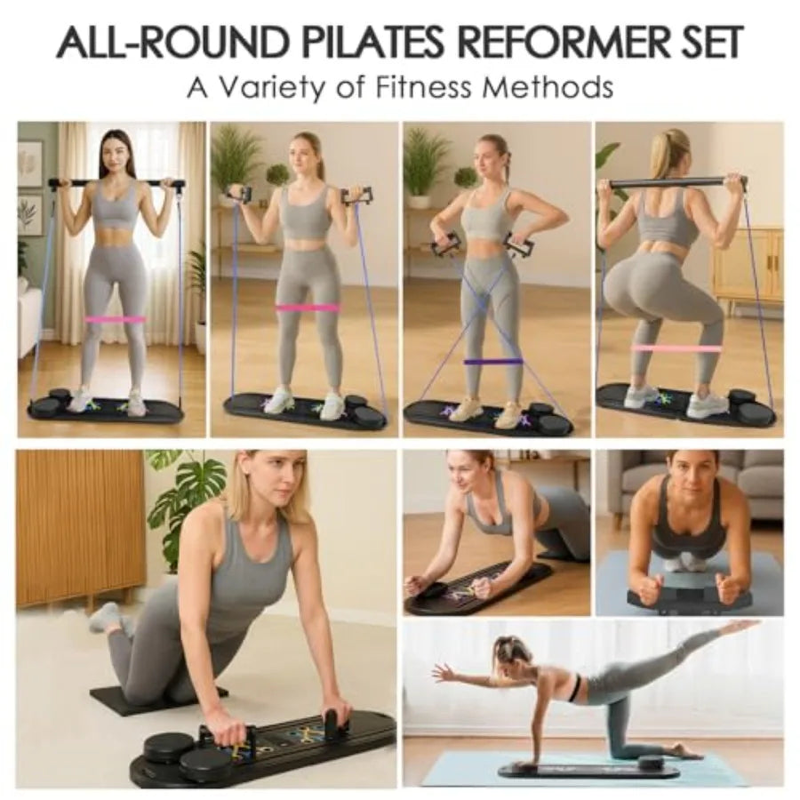 Foldable Multifunctional Pilates Board for Home Workout with Timer Resistance Bands Storage Bag Portable Equipment for Abs Core