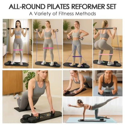 Foldable Multifunctional Pilates Board for Home Workout with Timer Resistance Bands Storage Bag Portable Equipment for Abs Core