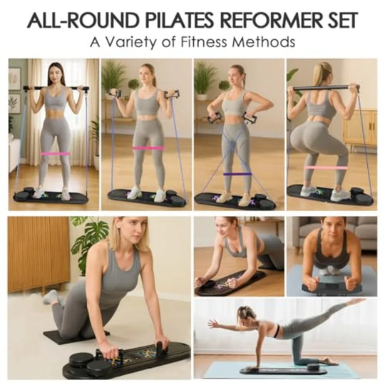 Foldable Multifunctional Pilates Board for Home Workout with Timer Resistance Bands Storage Bag Portable Equipment for Abs Core