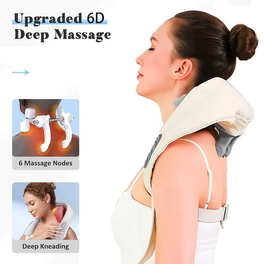 Electric Wireless Neck Shoulder Back Massager, Shiatsu Kneading Massage Shawl Cervical Massage Pillow with Brushless Motor Trape