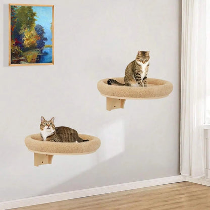 Cat Wall Mounted Solid Wooden Furniture Climbing Ladder and Cat Hammock with Scratching Post for Activity Indoor Cats Perches