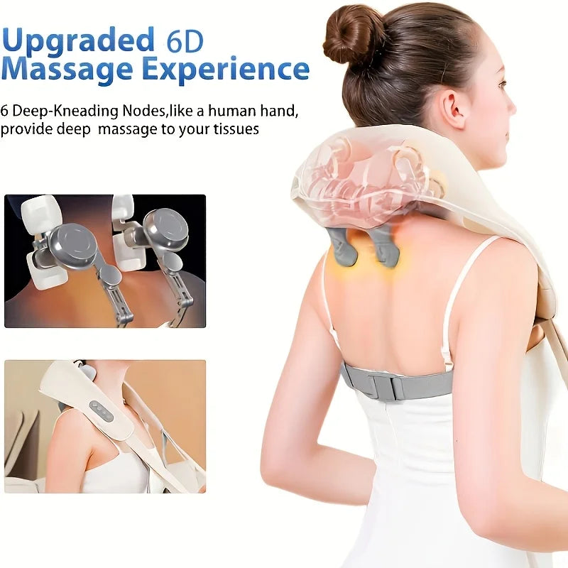 Electric Wireless Neck Shoulder Back Massager, Shiatsu Kneading Massage Shawl Cervical Massage Pillow with Brushless Motor Trape