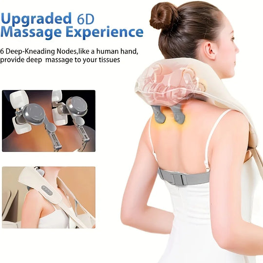Electric Wireless Neck Shoulder Back Massager, Shiatsu Kneading Massage Shawl Cervical Massage Pillow with Brushless Motor Trape