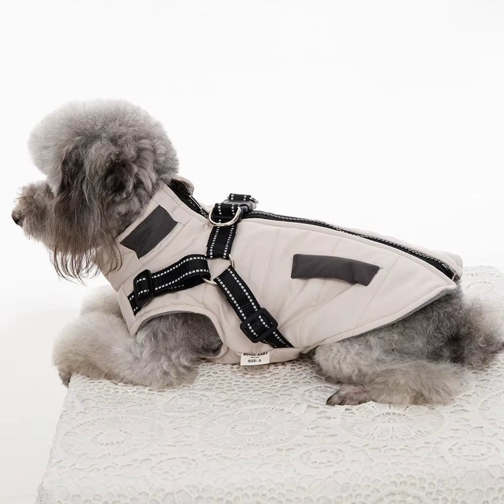 Warm Dog Jacket with Dual D Ring Leash Vest and Warm Hoodie