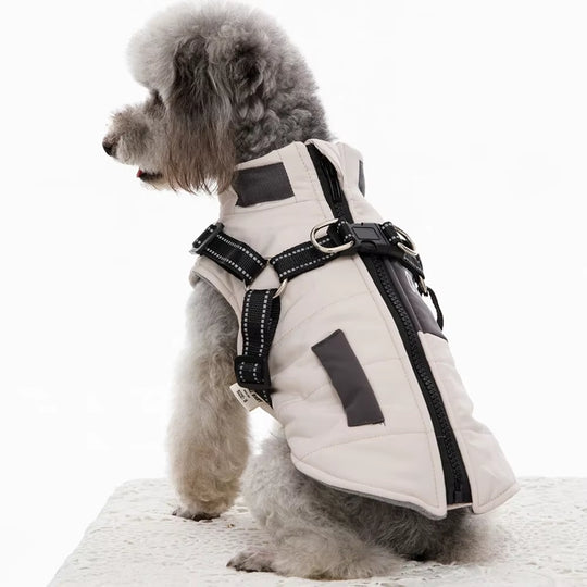 Warm Dog Jacket with Dual D Ring Leash Vest and Warm Hoodie