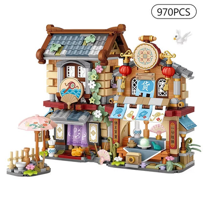 Street View Series Building Blocks Izakaya Shaved Ice Shop Takoyaki Shop Coffee Shop Panda Tea House Model Children'S Gift
