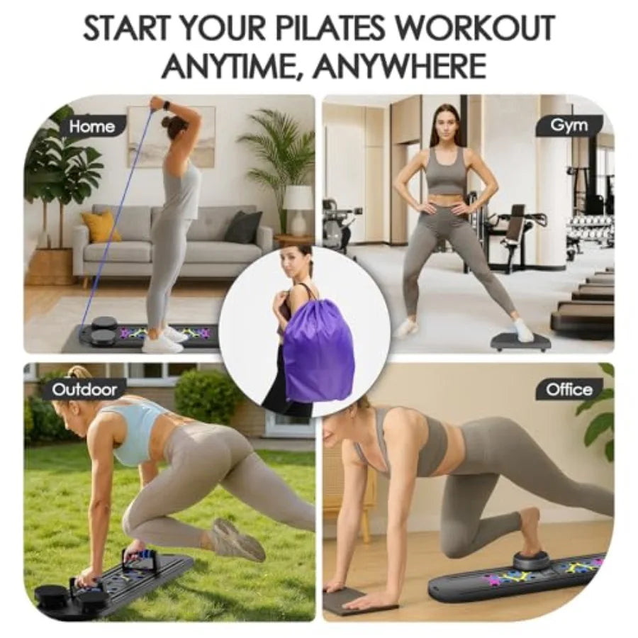 Foldable Multifunctional Pilates Board for Home Workout with Timer Resistance Bands Storage Bag Portable Equipment for Abs Core