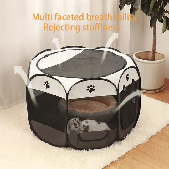 Foldable Pet Tent Durable Grip Cat House Oxford Cloth Octagonal Pet Fence Portable Outdoor Small Dog Cages Cat Fences for Winter