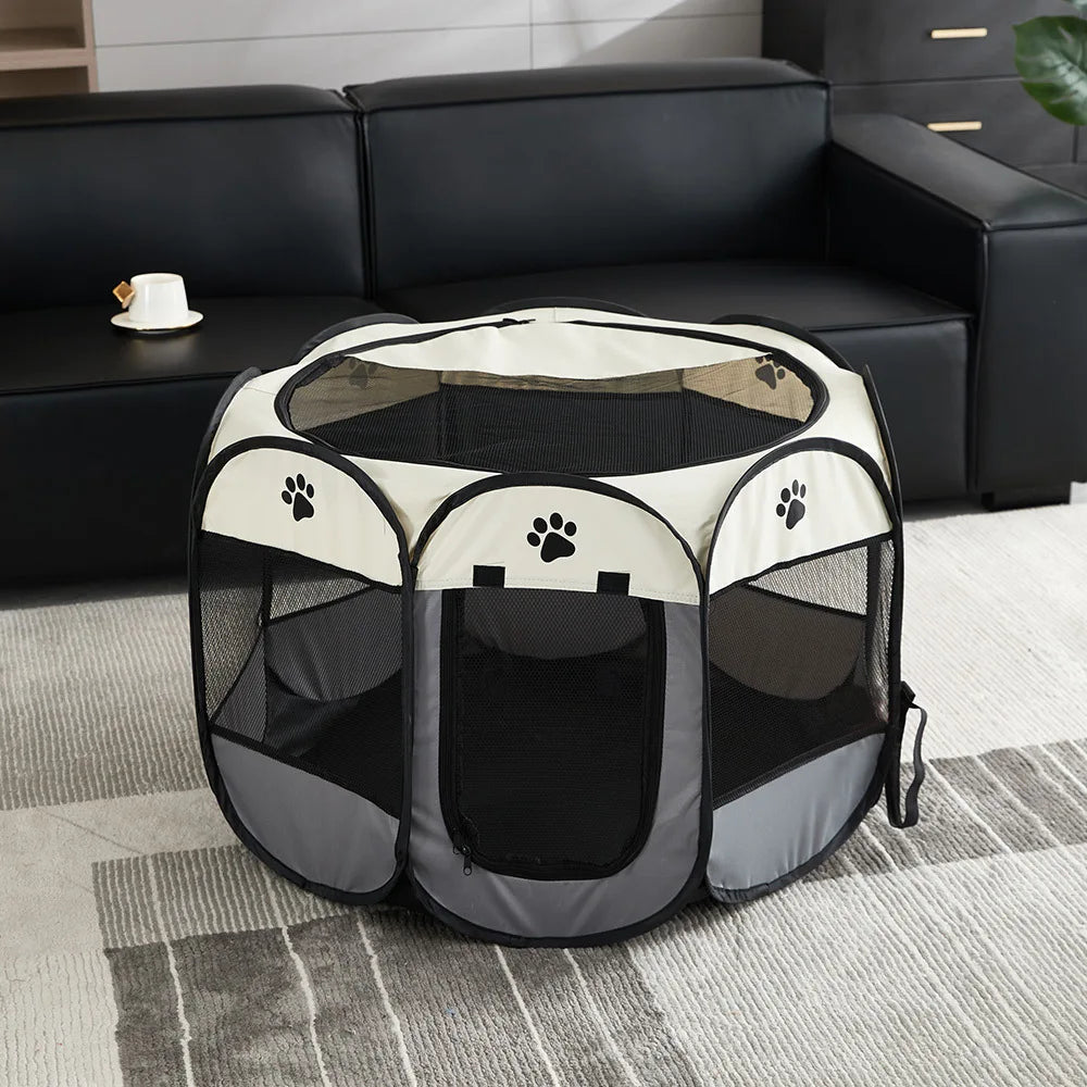 Foldable Pet Tent Durable Grip Cat House Oxford Cloth Octagonal Pet Fence Portable Outdoor Small Dog Cages Cat Fences for Winter