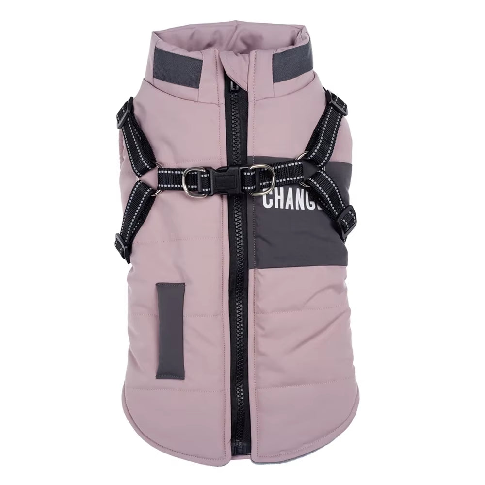 Dog Coats Wind Breaker with Dual D Leash Vest Dog Jacket Warm Dog Hoodie Warm Dog Clothes