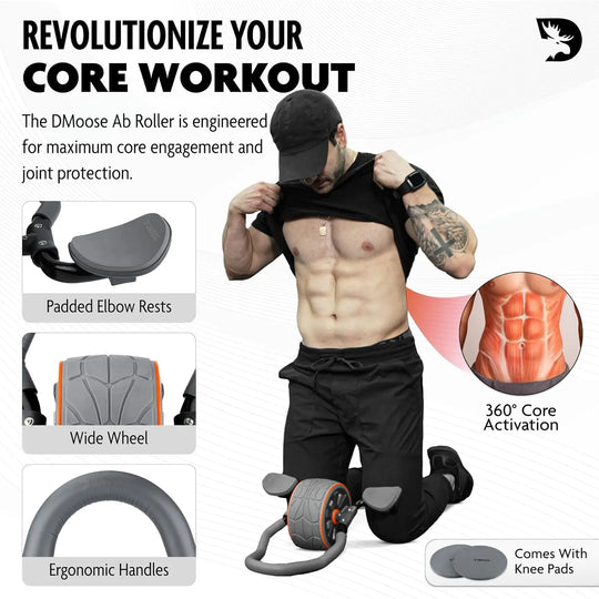 Ab Roller Wheel with Elbow Support 2 Knee Pads Abdominal Trainer for Core Workout Perfect Abs Workout Equipment for Home and Gym