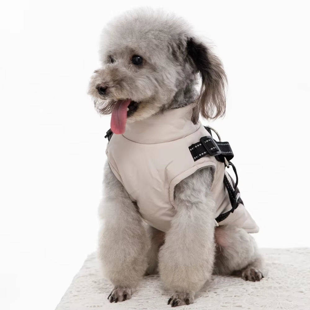 Dog Coats Wind Breaker with Dual D Leash Vest Dog Jacket Warm Dog Hoodie Warm Dog Clothes