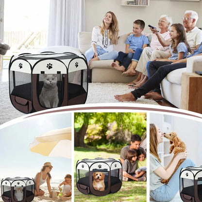 Foldable Pet Tent Durable Grip Cat House Oxford Cloth Octagonal Pet Fence Portable Outdoor Small Dog Cages Cat Fences for Winter