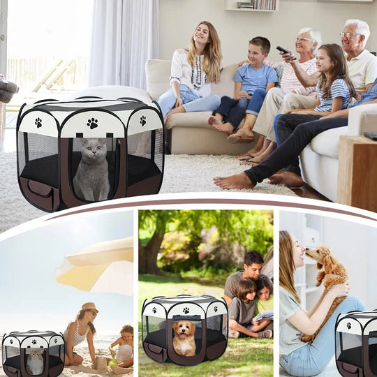 Foldable Pet Tent Durable Grip Cat House Oxford Cloth Octagonal Pet Fence Portable Outdoor Small Dog Cages Cat Fences for Winter