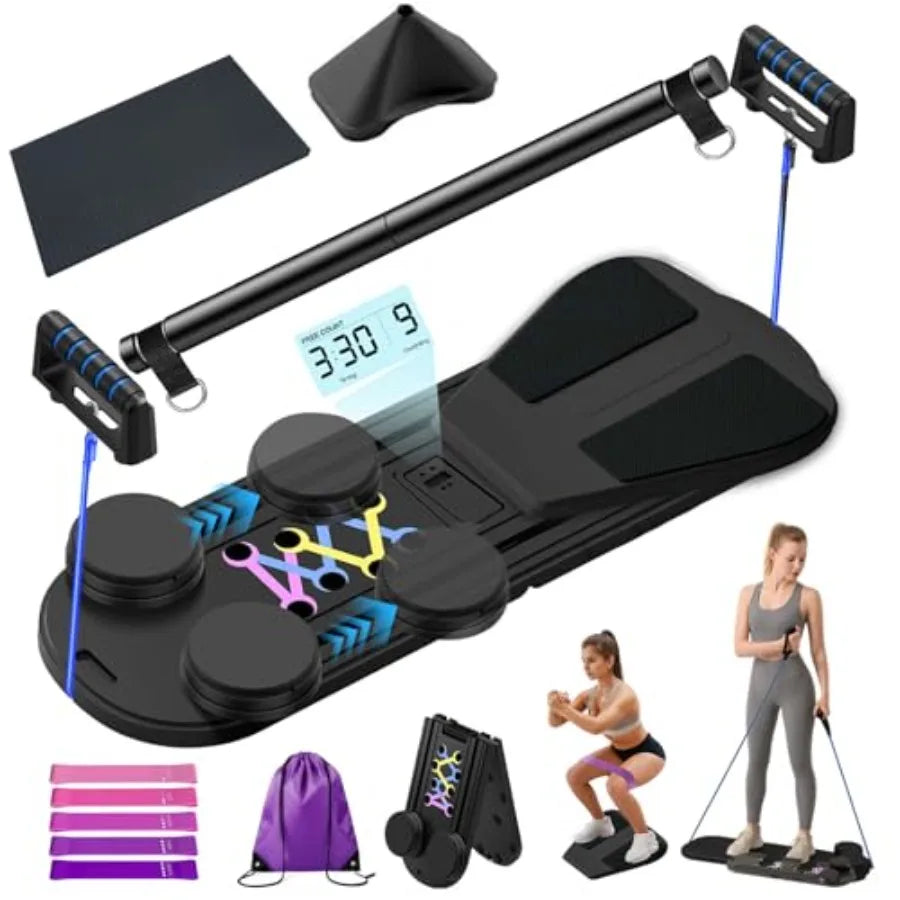 Foldable Multifunctional Pilates Board for Home Workout with Timer Resistance Bands Storage Bag Portable Equipment for Abs Core