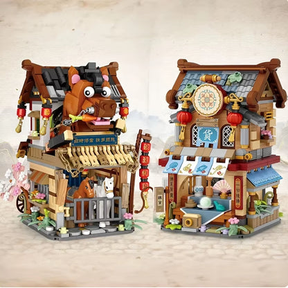 Street View Series Building Blocks Izakaya Shaved Ice Shop Takoyaki Shop Coffee Shop Panda Tea House Model Children'S Gift