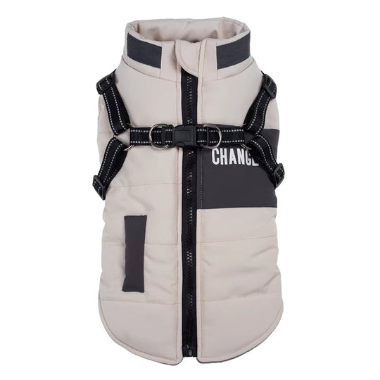 Warm Dog Jacket with Dual D Ring Leash Vest and Warm Hoodie