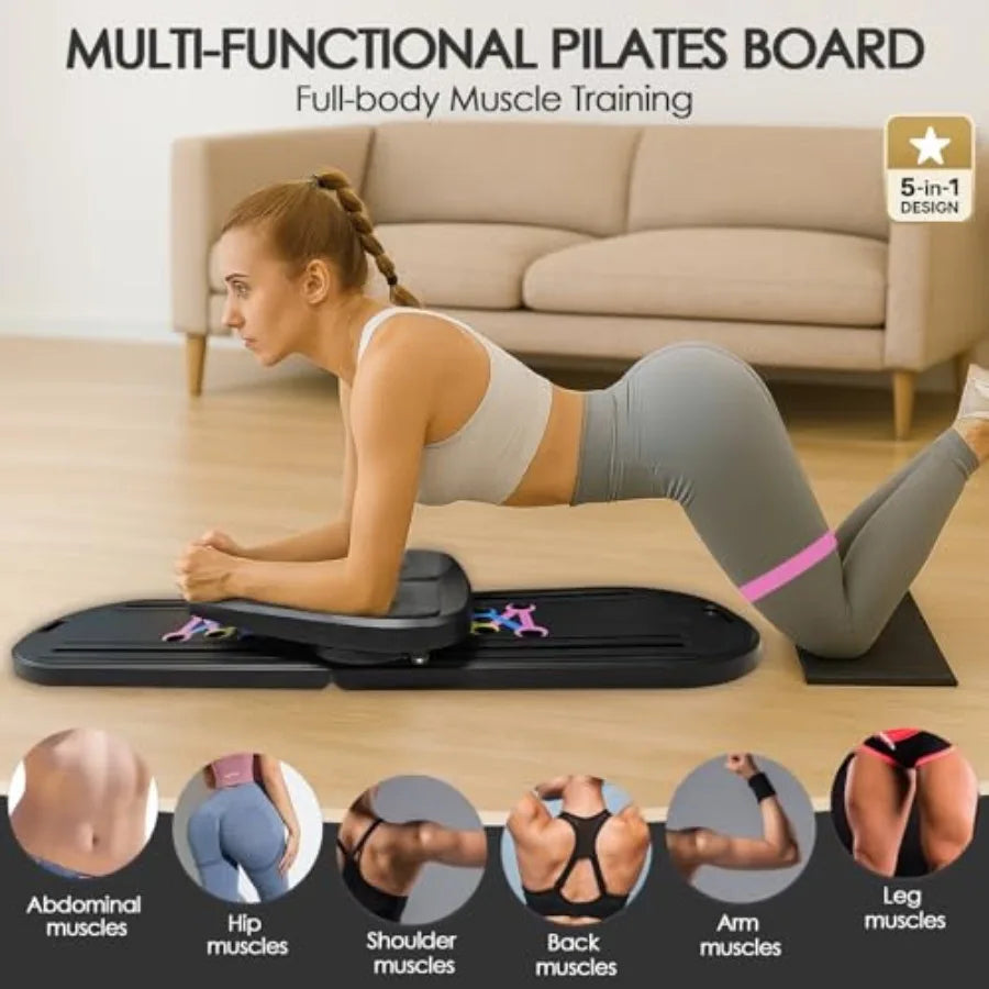 Foldable Multifunctional Pilates Board for Home Workout with Timer Resistance Bands Storage Bag Portable Equipment for Abs Core