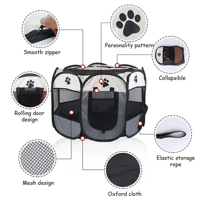 Foldable Pet Tent Durable Grip Cat House Oxford Cloth Octagonal Pet Fence Portable Outdoor Small Dog Cages Cat Fences for Winter