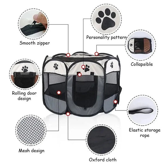 Foldable Pet Tent Durable Grip Cat House Oxford Cloth Octagonal Pet Fence Portable Outdoor Small Dog Cages Cat Fences for Winter