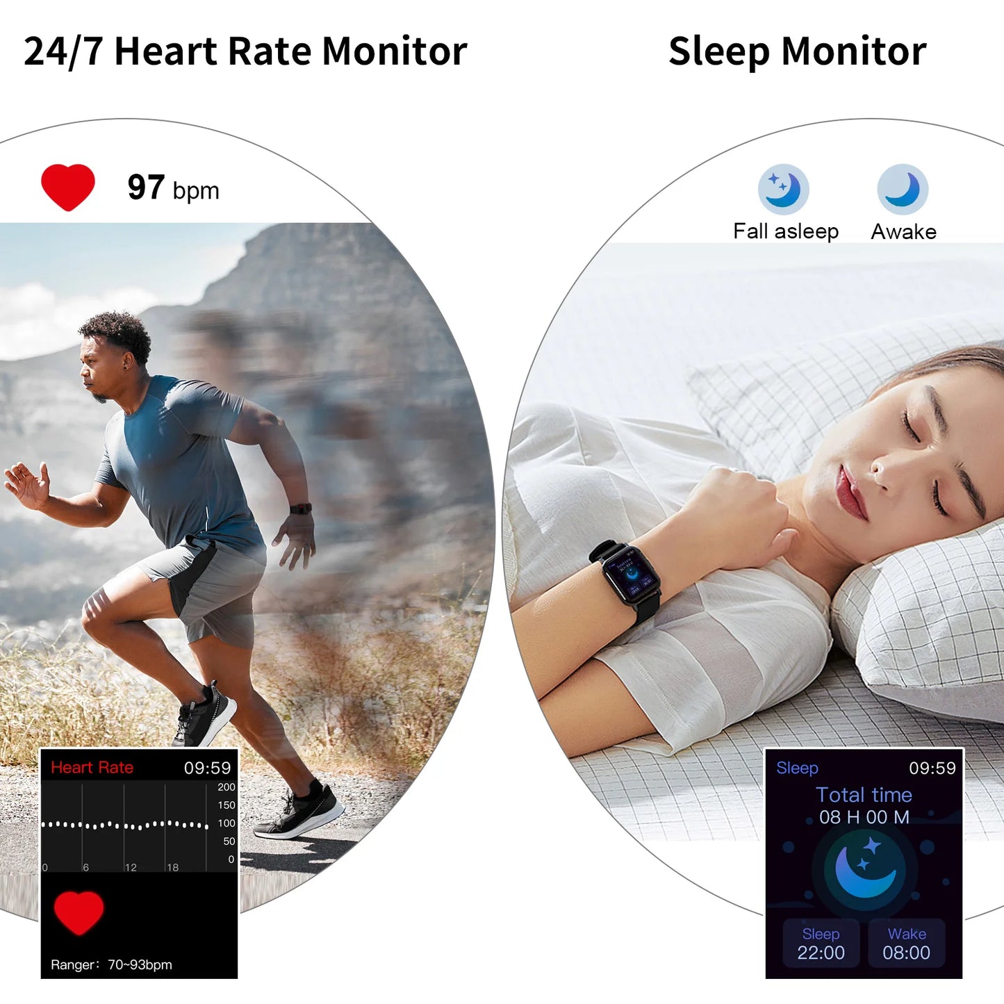 Q23 Smart Watch, Fitness Tracker Watch, 1.69'' Touch Smartwatch Fitness Watch with Pedometer/Sleep Monitor.
