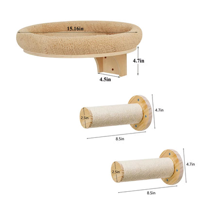Cat Wall Mounted Solid Wooden Furniture Climbing Ladder and Cat Hammock with Scratching Post for Activity Indoor Cats Perches