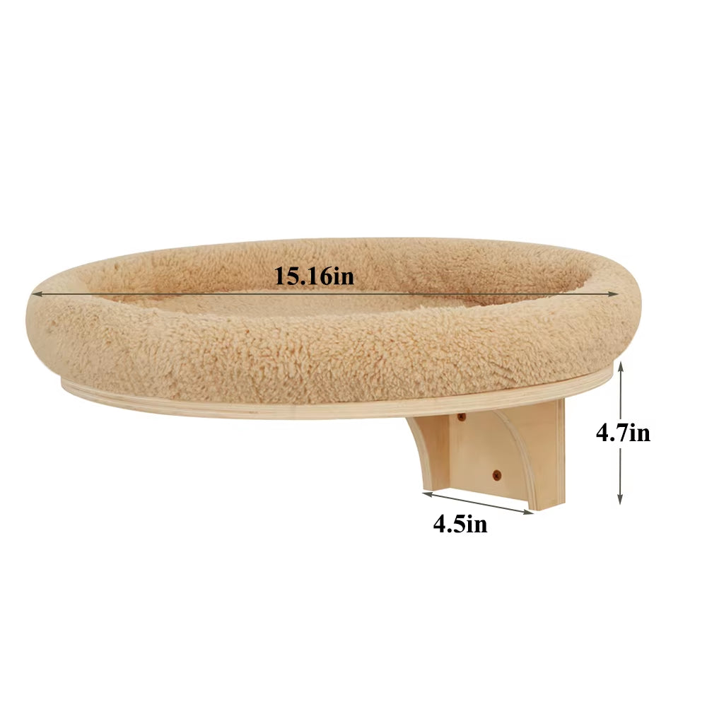 Wall Mounted Cat Ladder featuring a cozy round cat bed with soft plush padding dimensions 15.16in diameter and 4.7in height.