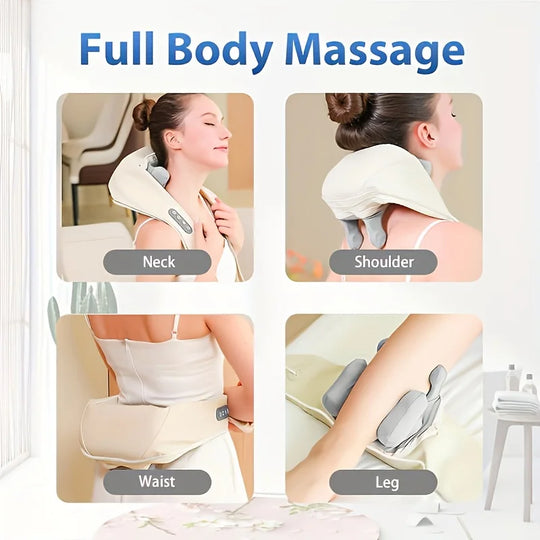 Electric Wireless Neck Shoulder Back Massager, Shiatsu Kneading Massage Shawl Cervical Massage Pillow with Brushless Motor Trape