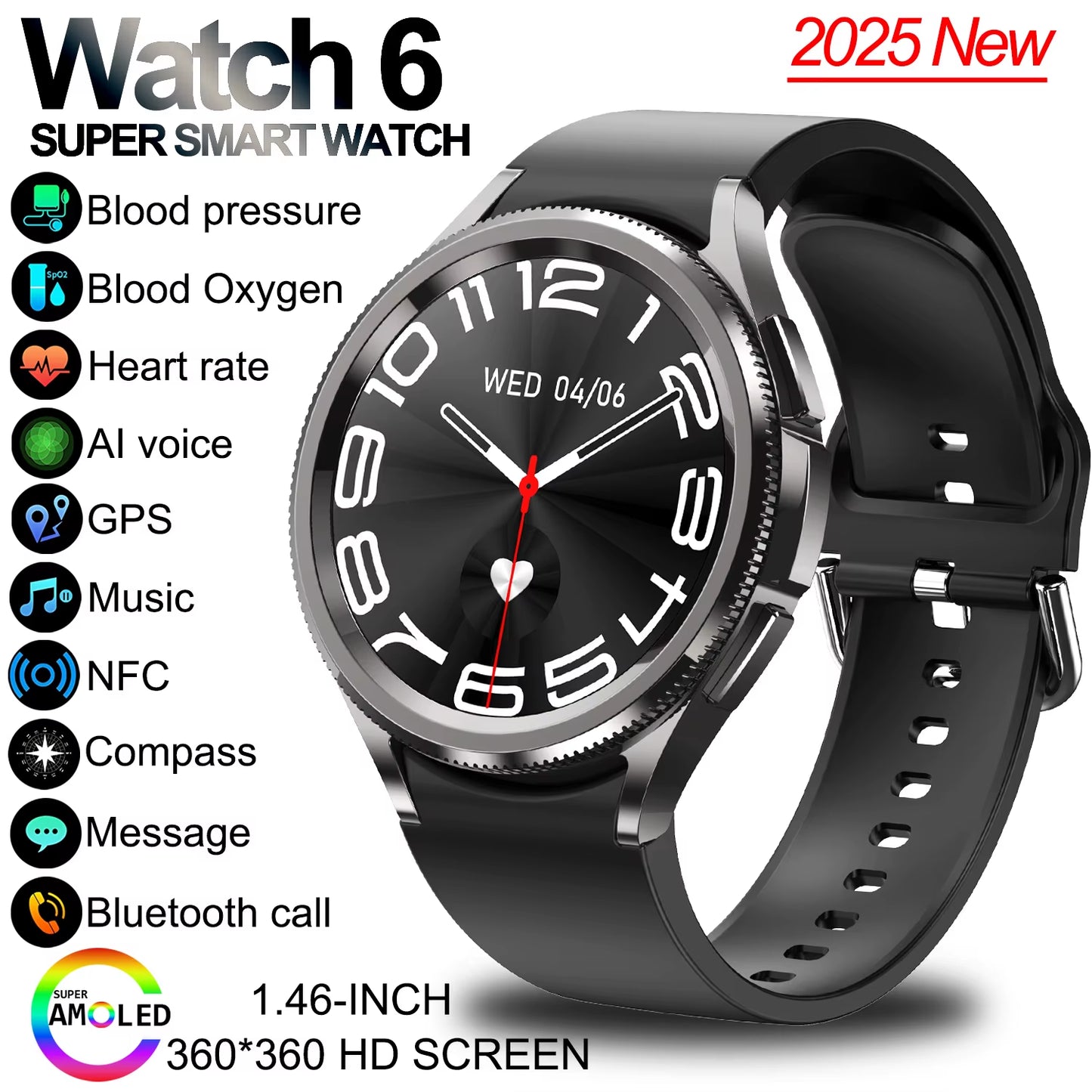 For Android and Ios Watch 6 Classic Smart Watch Women Men Sports Fitness Health Waterproof Bluetooth Call Smartwatch 2025 New