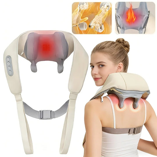 Electric Wireless Neck Shoulder Back Massager, Shiatsu Kneading Massage Shawl Cervical Massage Pillow with Brushless Motor Trape
